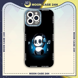 Ốp lưng iphone cạnh vuông Moon Case Gấu trúc nghe nhạc 7/7plus/8/8plus/x/xs/11/12/13/14pro/max/plus/promax