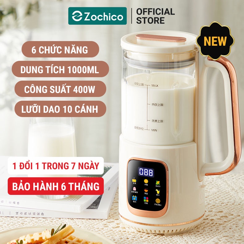 Máy làm sữa hạt, máy xay sinh tố, dung tích 1000ml, công suất 300w, 6 chức năng tiện lợi Zochico