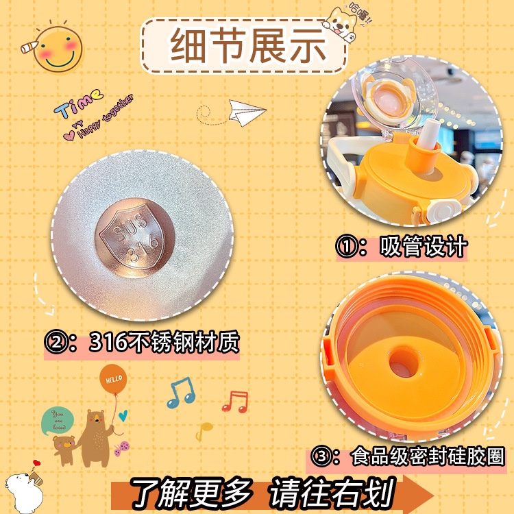 Bình nước giữ nhiệt LIMX OASIS bằng thép không gỉ 316 có ống hút họa tiết dễ thương cho bé