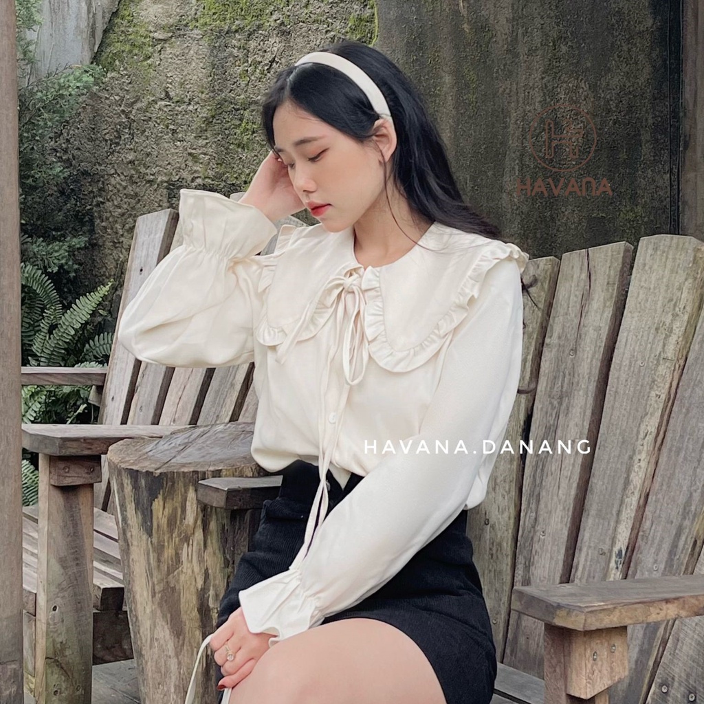 Áo sơ mi nhung bèo trơn buộc dây cùng màu mới, áo kiểu tay bèo hai màu freesize AE363