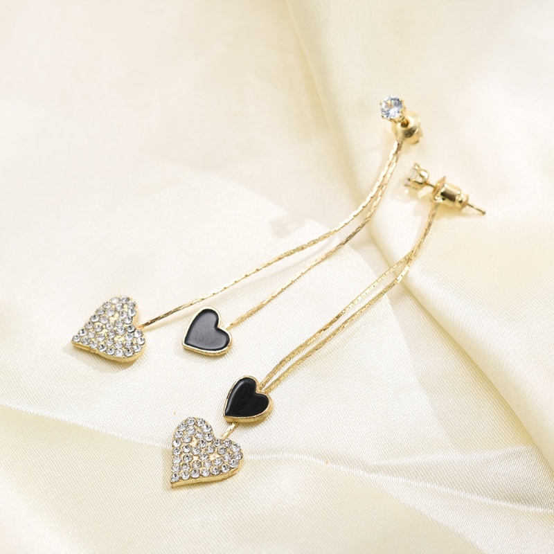 Bông Tai Dáng Dài Mặt Hình Trái Tim Đính Đá Phối Tua Rua Lưng Thời Trang Dự Tiệc Cưới