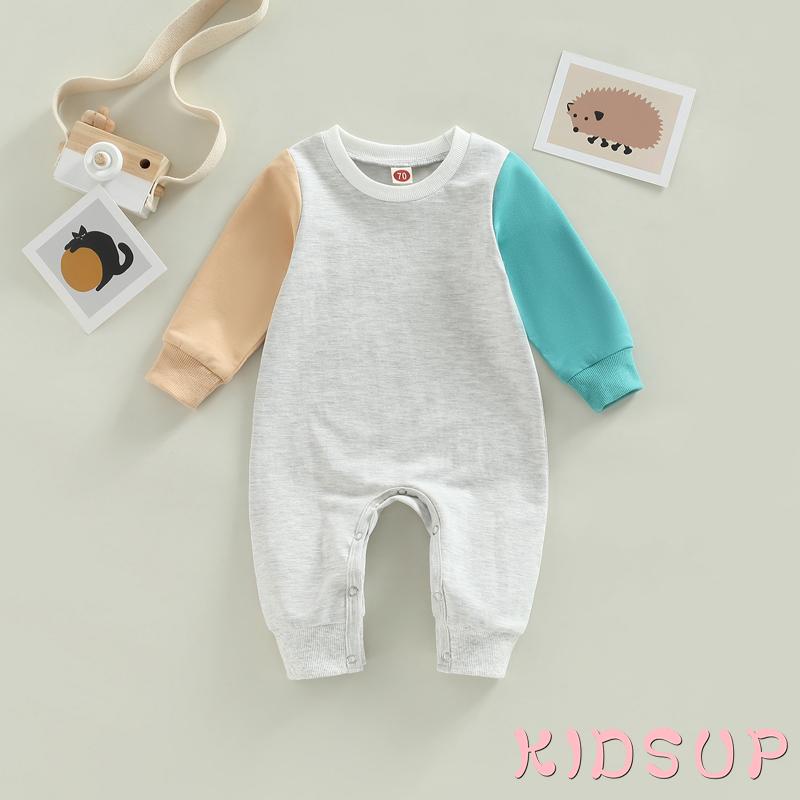 Áo liền quần Tay Dài Cổ Tròn Màu Sắc Tương Phản Thời Trang Xuân Thu Cho Bé 1-Infant 1