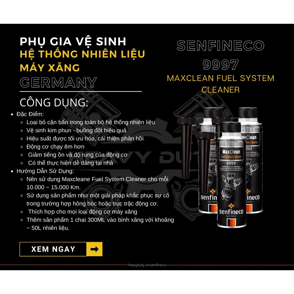 Senfineco 9997 Dung Dịch Vệ Sinh Kim Phun Buồng Đốt Khí Thải Hệ Thống Xăng - Maxclean Fuel System Cleaner [300ML]