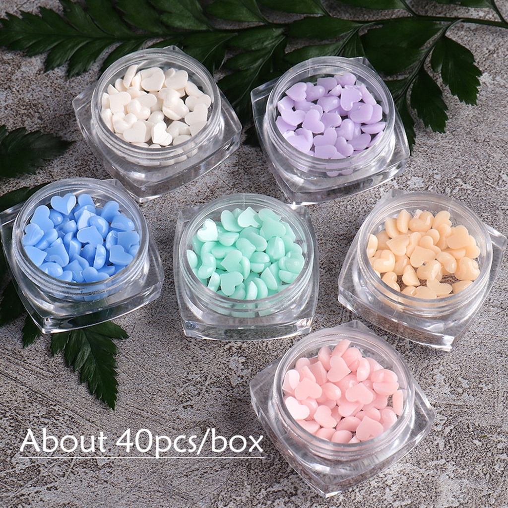 Hộp 40 Phụ Kiện Trang Trí Móng Nghệ Thuật Tạo Hiệu Ứng 3D Trái Tim Màu Trắng Hồng Charms