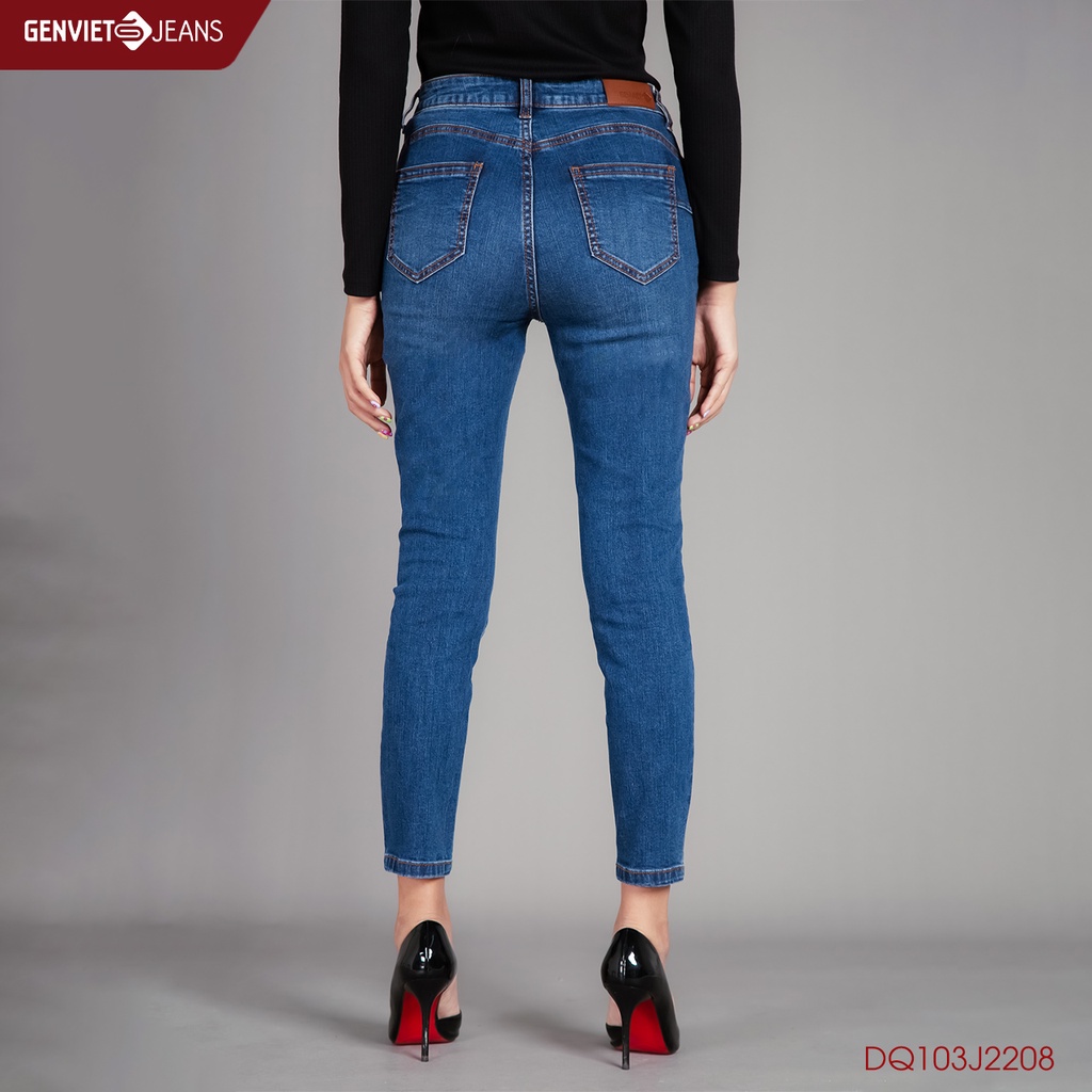 Quần Jeans Nữ Trơn Dáng Ôm Skinny Chất Bò Mềm Cao Cấp Basic DQ103J2208,, GENVIET