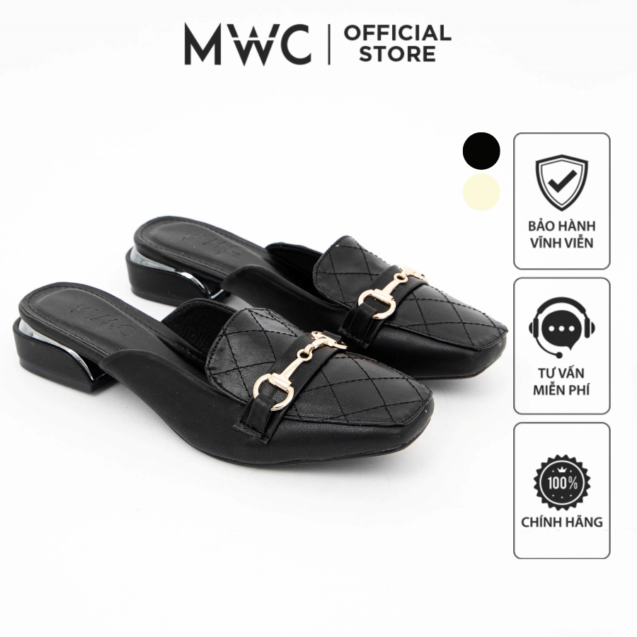 Giày MWC 4290 - Dép Sục Cao Gót Đế Vuông 3cm, Sục Cao Gót Mũi Vuông Phối Xích Sang Trọng