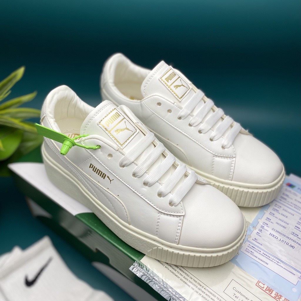 Giày Puma nữ, giày thể thao puma cổ thấp đế tăng chiều cao, đủ 3 phối màu đế nâu, trắng đen, trắng vàng, bản cao