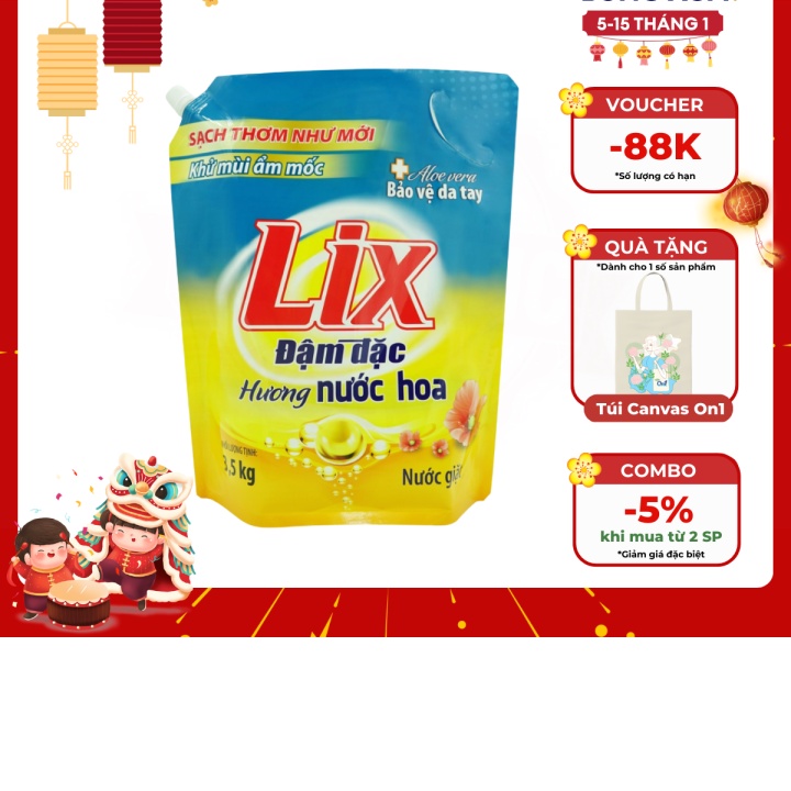 Nước giặt Lix hương nước hoa túi 3.5kg sạch thơm như mới khử mùi nấm mốc NGH07 nước giặt bảo vệ da tay - Lixco Việt Nam