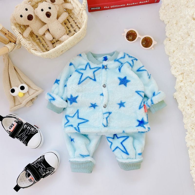 Bộ Quần Áo Lông Tuyết Cổ Tàu Mềm Ấm Cho Bé 3-10kg / Nhiều Màu
