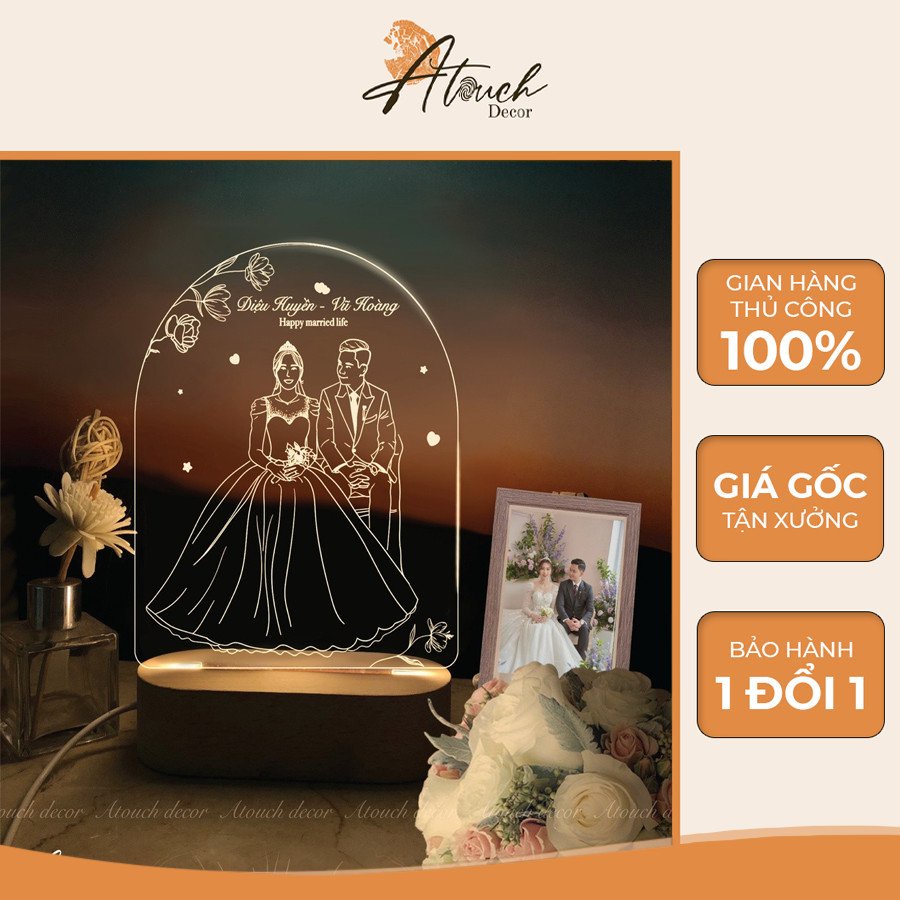 Đèn ngủ khắc hình theo yêu cầu làm quà cưới, tặng người yêu, tặng bạn thân, trang trí decor phòng ngủ
