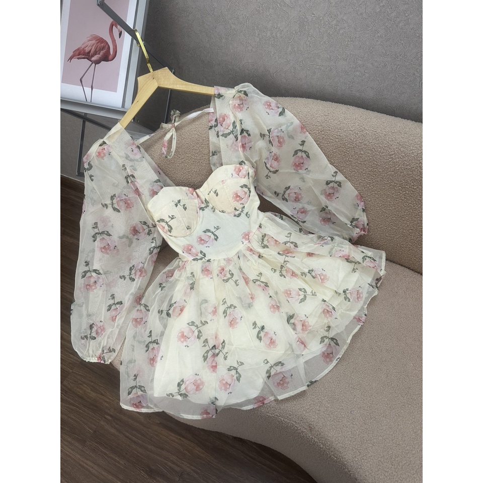 ĐẦM HOA TAY PHỒNG CUP NGỰC HỞ LƯNG