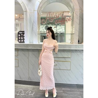 Váy body dáng dài khoét eo quyến rũ, tôn dáng, phối dây buộc cổ điệu đà, chuẩn mẫu mặc