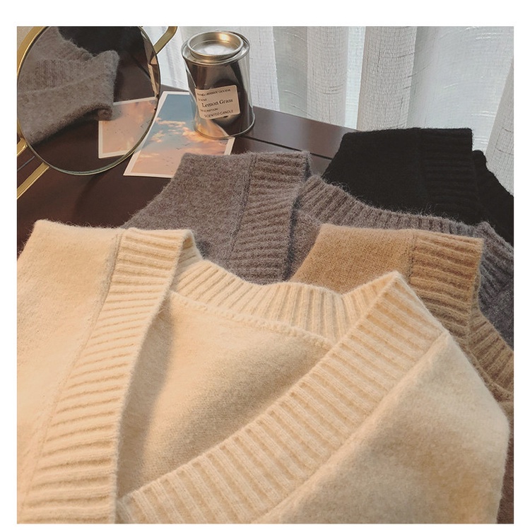 Áo Khoác Cardigan Dệt Kim Không Tay Cổ Chữ V Mềm Mại Phong Cách Hàn Quốc Dành Cho Nữ