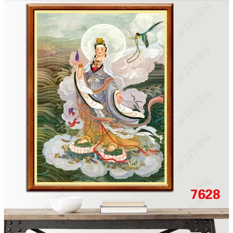 Tranh số hoá phật bà quan âm đại bi đã căng sẵn khung size 50x70