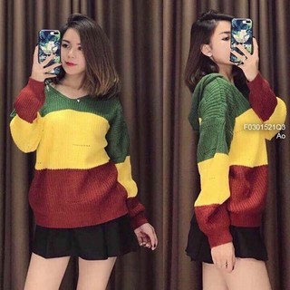 Áo len tay dài phối màu có mũ chùm hiện đại VIENS STORE