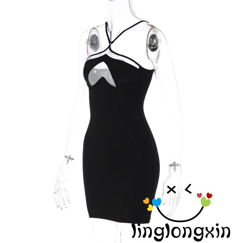 Đầm 2 Dây Hở Vai Không Tay Phối Lưới Thời Trang Cho Nữ