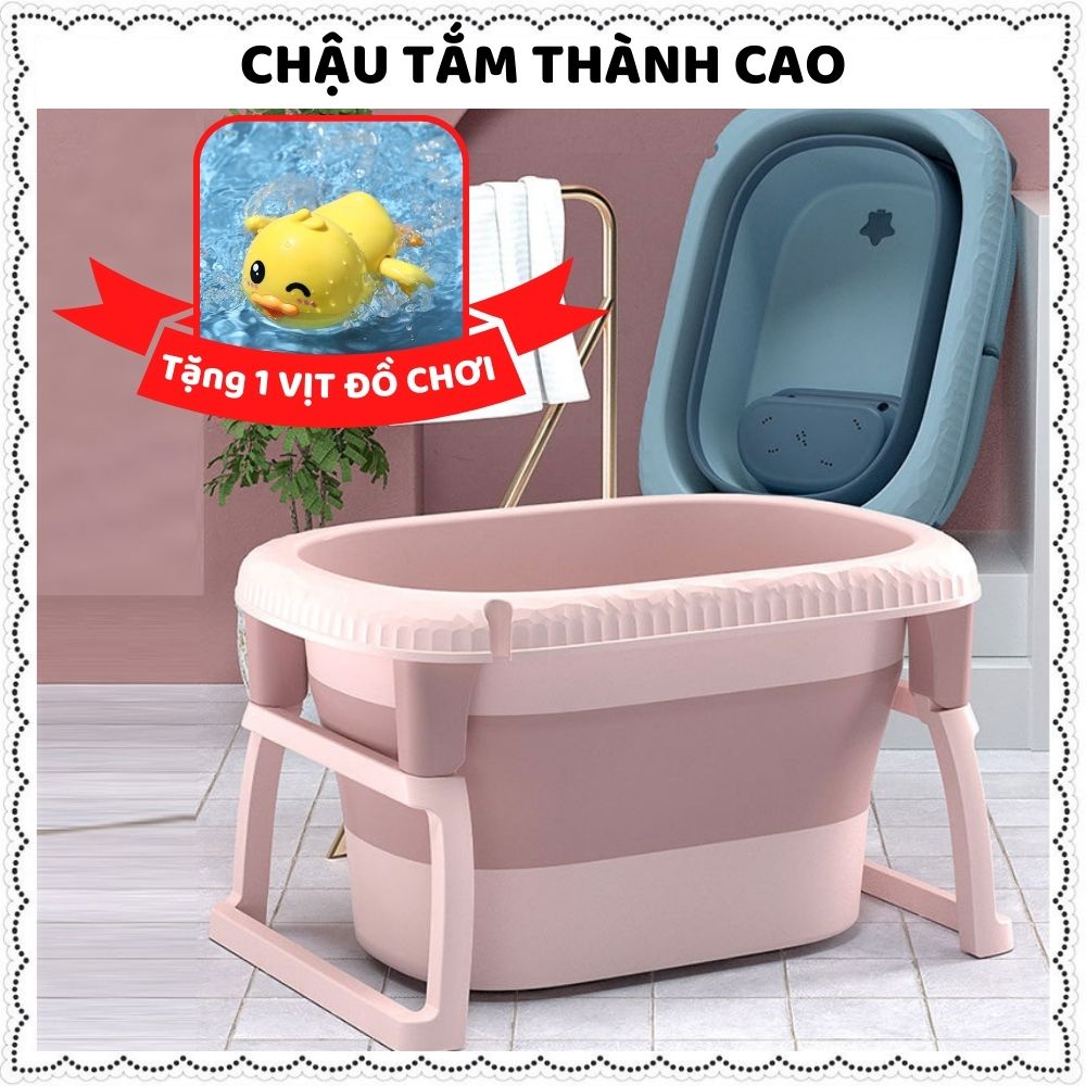 Chậu tắm, thau tắm gấp gọn cho bé cao cấp size to loại lớn lòng sâu từ sơ sinh 0-10 tuổi có ghế ngồi và chỗ cắm vòi sen