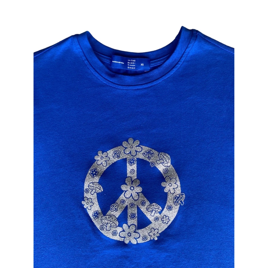 TheBlueTshirt - Áo Thun Nữ Phom Ngắn Biểu Tượng Hoà Bình Màu Xanh Dương - Peace Symbol Baby T - Blue