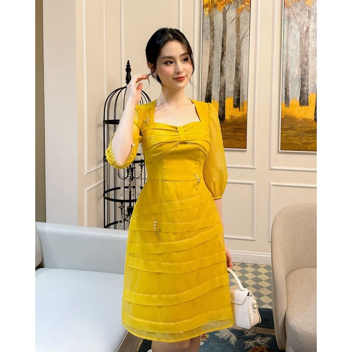 Váy thiết kế cổ vuông Pollen Dress Rimmy chất liệu tơ cao cấp