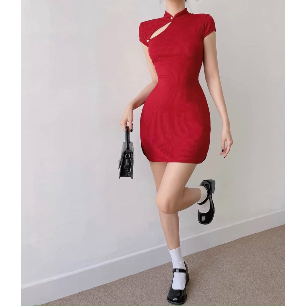 Váy đầm nữ cổ tàu khoét lưng cột nơ quyến rũ sexy tôn dáng