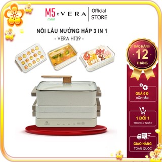 Nồi lẩu nướng đa năng 3 in 1 vera ht39 - lẩu, nướng, làm bánh - bảo hành chính hãng 12 tháng