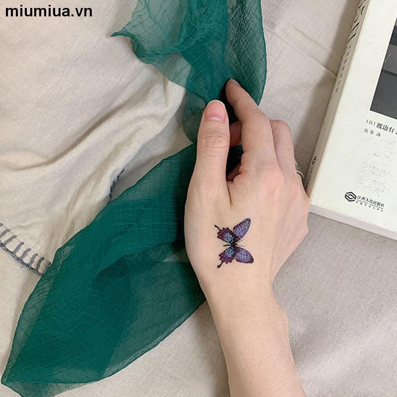 miumiuaHình Xăm Dán Tạm Thời Kháng Nước Lâu Trôi Họa Tiết Bướm Xanh Dương Dễ Thương Phong Cách Hàn Quốc