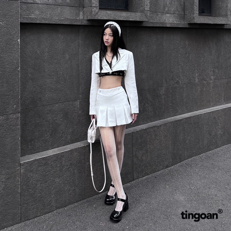 TINGOAN® - Chân váy trắng cạp thường vạt xếp ly SAD MOOD SKIRT/WH