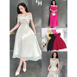 Đầm bệt vai nơ công chúa
