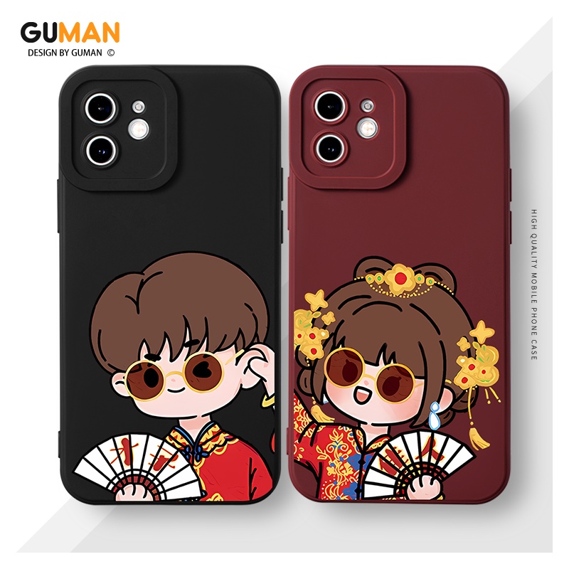 Ốp lưng GUMAN silicon mềm chống bẩn viền vuông độc lạ nam nữ đen hoạt hình cặp đôi dễ thương đẹp cho iPhone 14 13 12 11 Pro Max SE 2020 X XR XS 8 7 ip 6S 6 Plus kute XYM1413