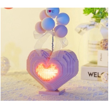 Đồ Chơi Xếp Hình  Trái tim màu hồng Lắp Ráp Mô Hình Trái Tim Màu Hồng  phát sáng có thể   Làm Quà Tặng