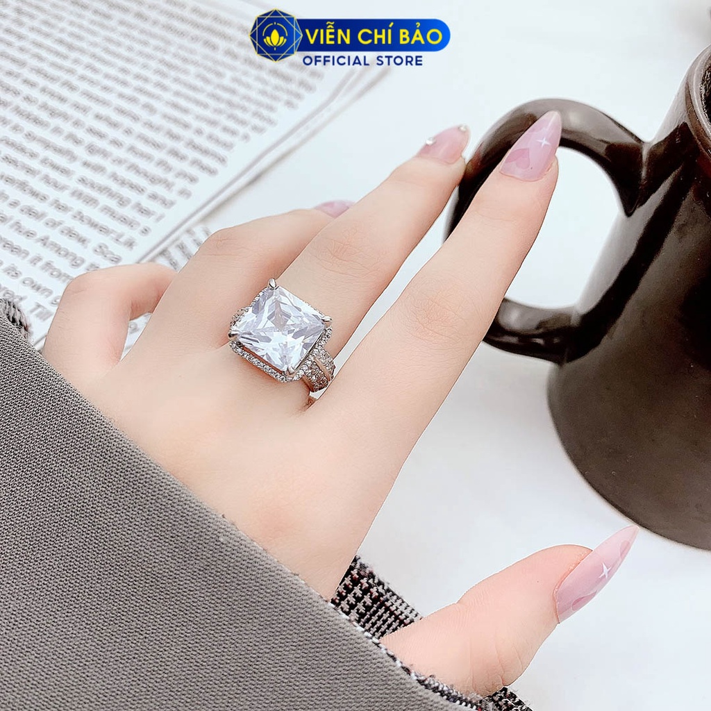 Nhẫn bạc nữ đá vuông to chất liệu bạc Ý thời trang phụ kiện trang sức Viễn Chí Bảo N400207