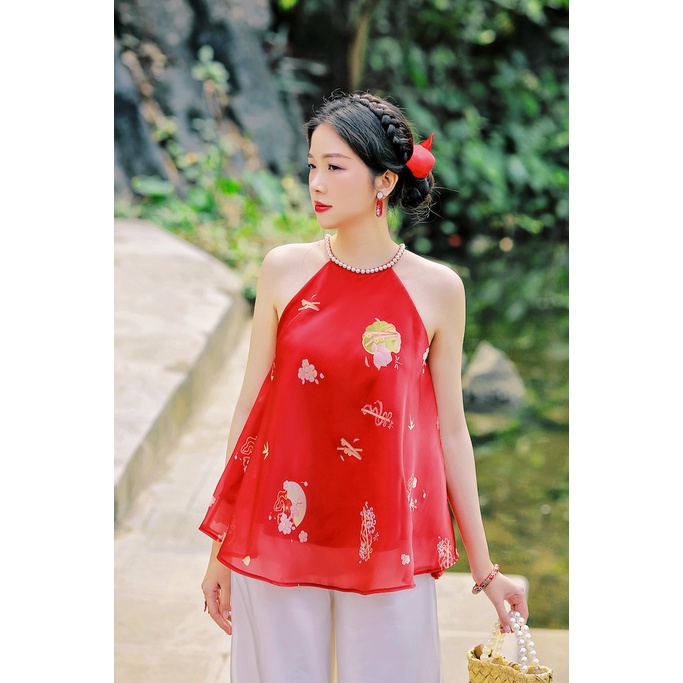 Sumire Store Áo yếm Organza Bích Động - Đỏ