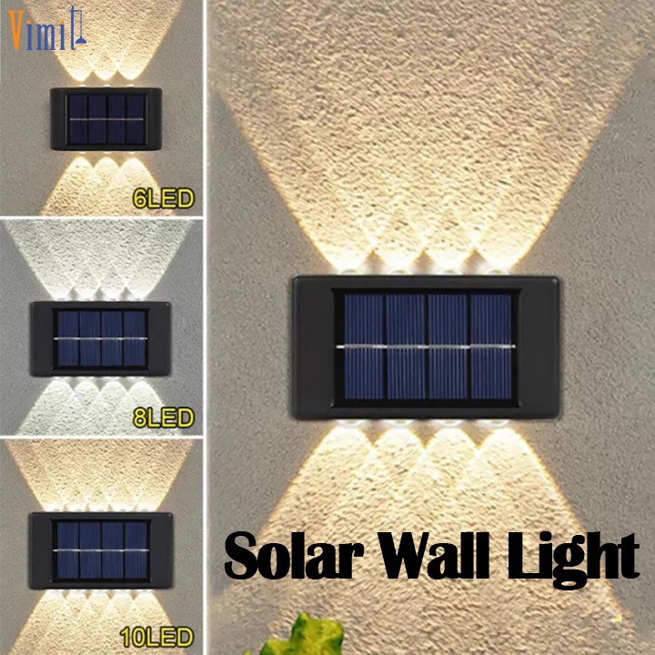 【Miễn phí vận chuyển】Vimite 10LED ngoài trời năng lượng mặt trời tường ánh sáng không thấm nước tự động đêm vườn ánh sáng lên và xuống sân hàng rào ánh sáng đường phố cảnh quan trang trí ánh sáng