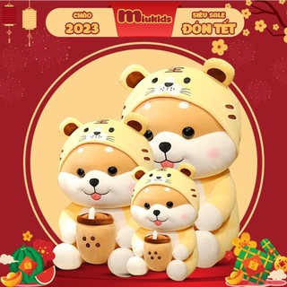 Gấu bông corgi coslay hổ ôm trà sữa cho bé ôm ngủ miu kids th113