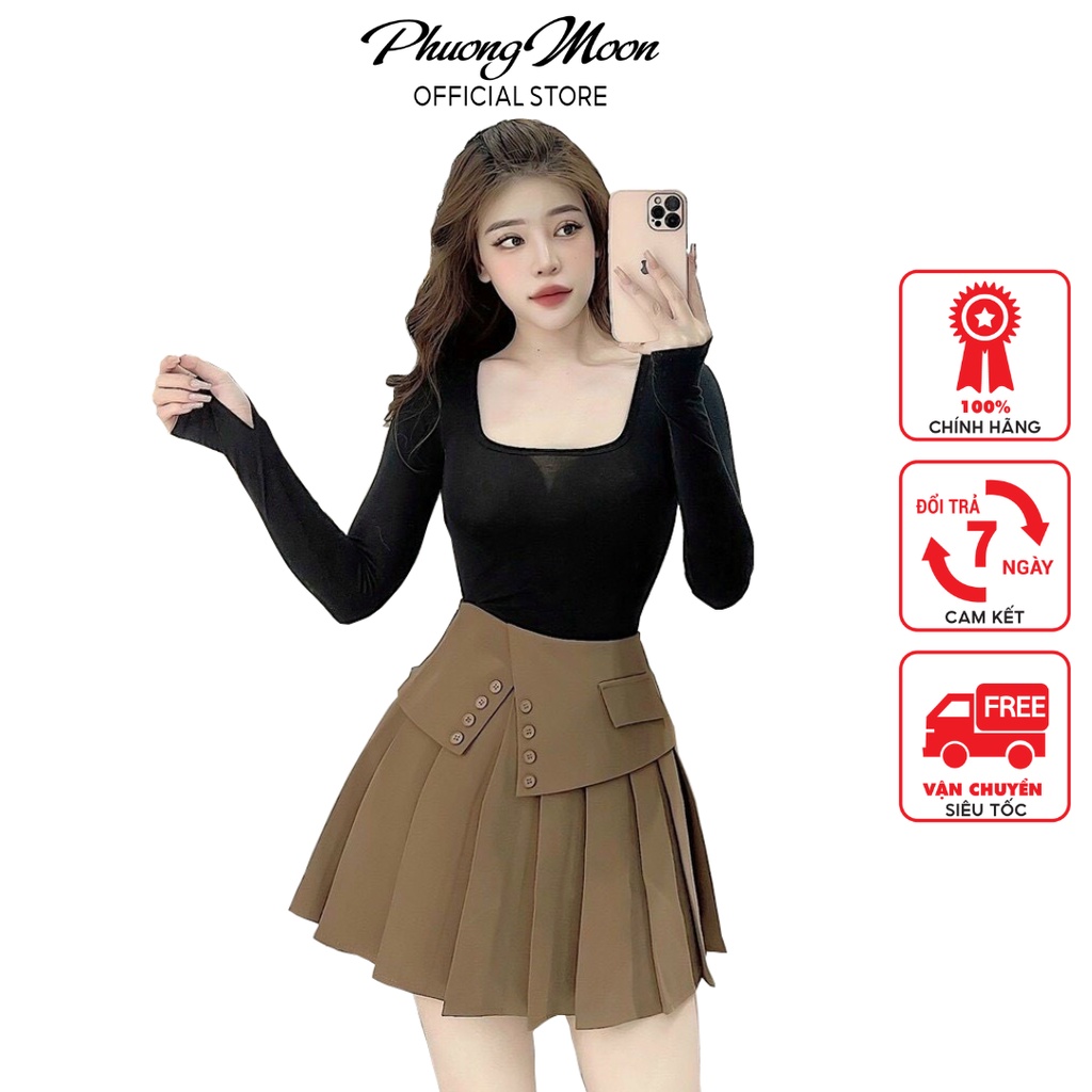 Chân váy xòe nữ PHUONGMOON, chất vải dày dặn mix cúc chuẩn hàng loại 1