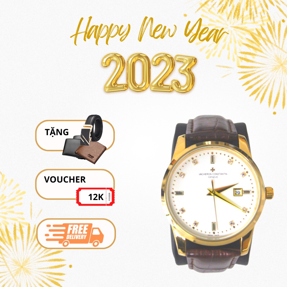 Đồng Hồ Nam Dây Da VACHERON Đồng Hồ Đeo Tay Kiểu Dáng Doanh Nhân Lịch Thiệp Sang Trọng Chống Nước Tốt BH 1 Đổi 1