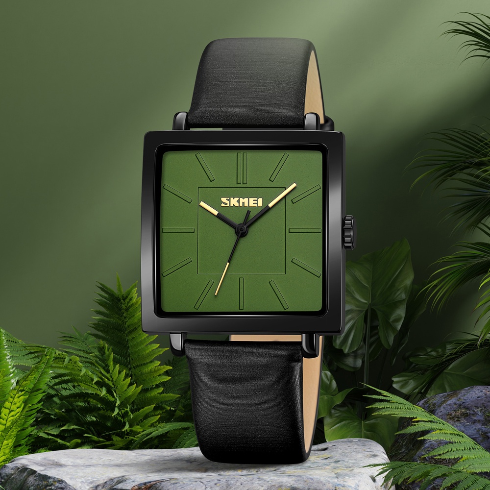 Đồng Hồ Quartz Chống Thấm Nước 30M Với Dây Đeo Da Màu Xanh Lá SKMEI 2032