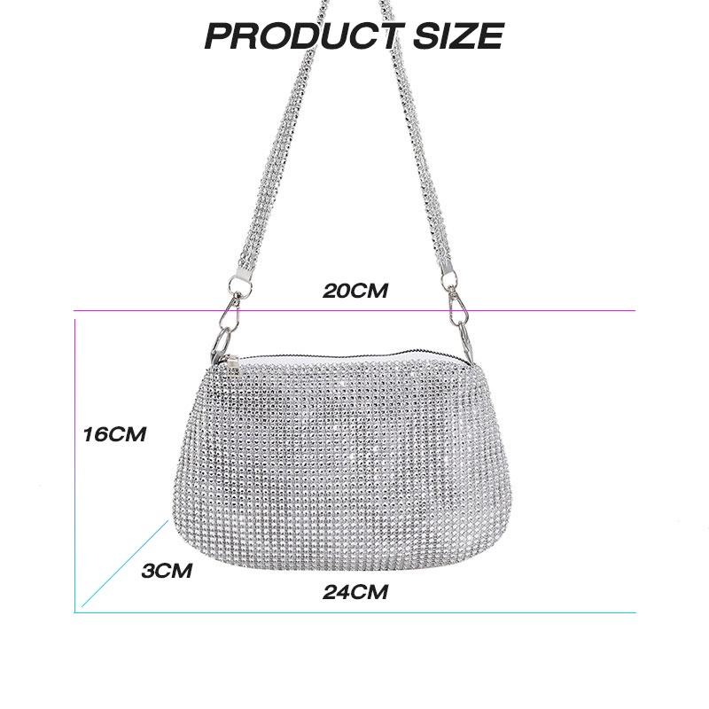 CHIC JOY♥Túi đeo sát nách một vai nữ xu hướng thời trang thiết kế đơn giản túi xách đính đá lấp lánh