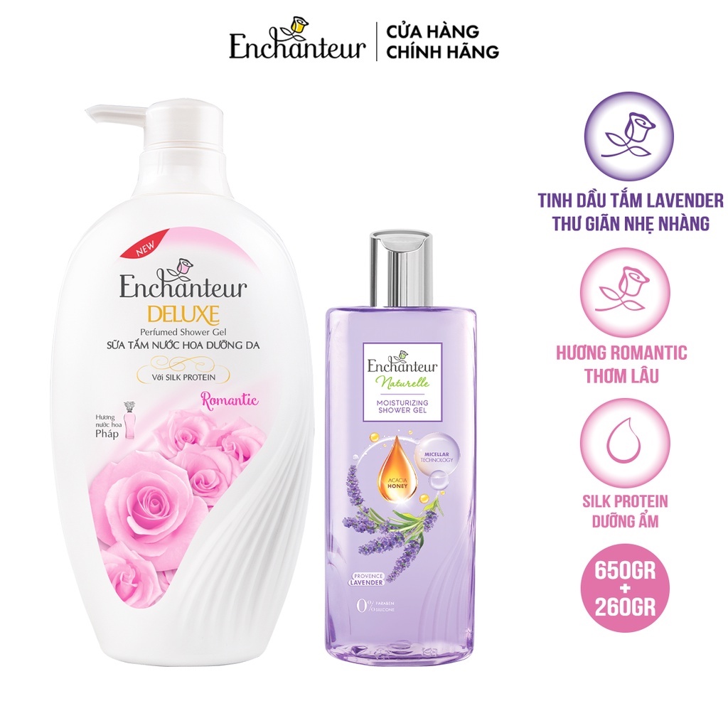 Combo Sữa tắm Enchanteur Naturelle hương hoa Lavender 260g + Sữa Tắm Nước Hoa Dưỡng Da Romantic 650G