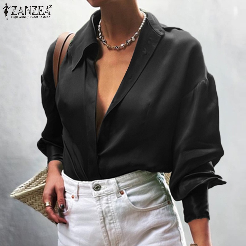 Zanzea Áo Sơ Mi Tay Dài Trễ Vai Bằng Satin Thời Trang Dành Cho Nữ