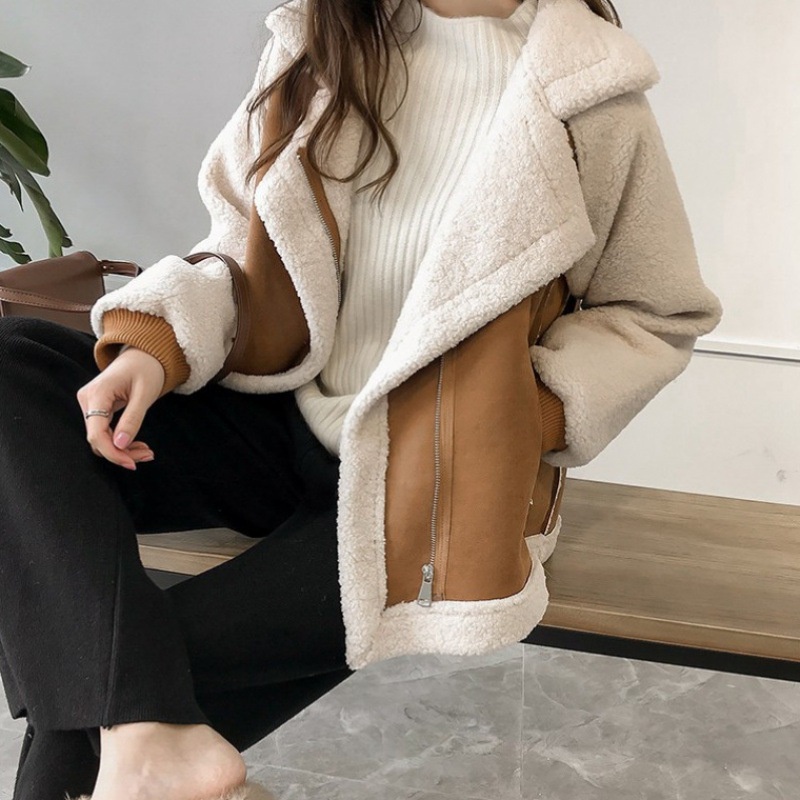 ♤Áo Khoác Da Lộn Lót Lông Cừu Dáng Rộng Thời Trang Thu Đông Mới 2023 Cho Nữ Dễ Phối Đồ