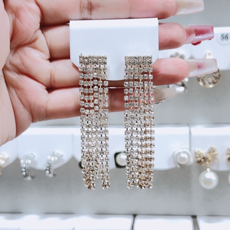 bông tai tua rua sang chảnh , khuyên tai dây đá phong cách hàn quốc