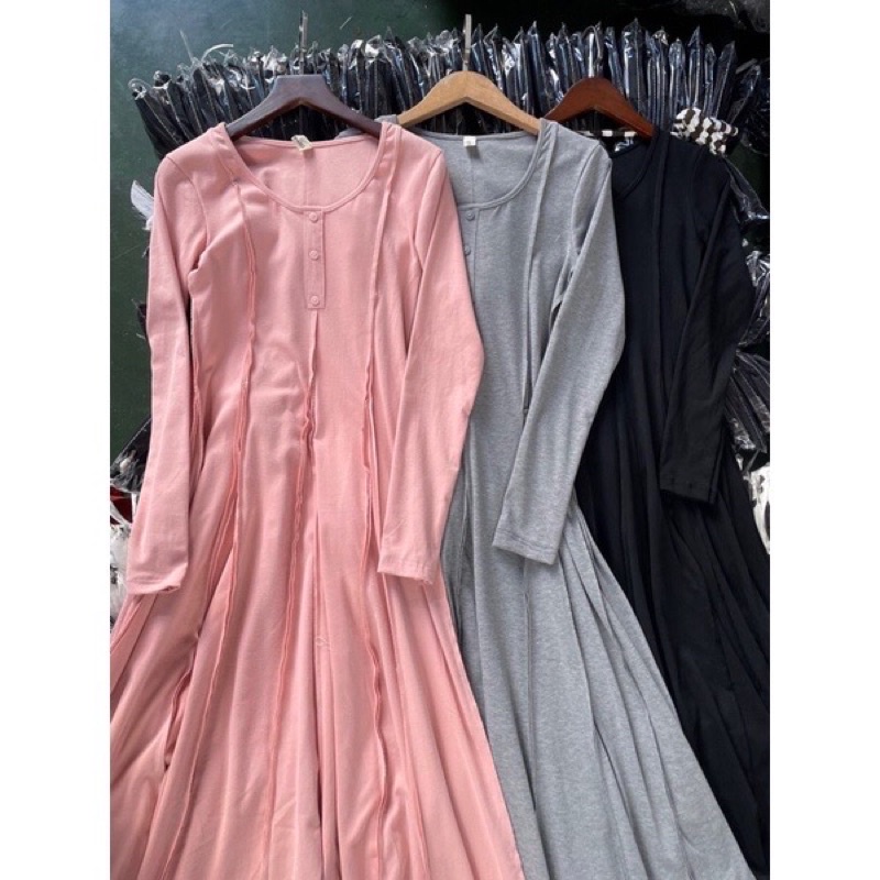 VÁY LEN ZIP GÂN DÀI TAY DÁNG DÀI XOÈ VLZGDT