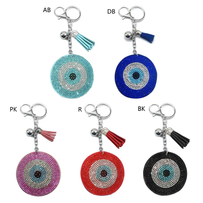 Móc Khóa Da Hình Tròn Mạ Bạc Đính Tua Rua Thời Trang