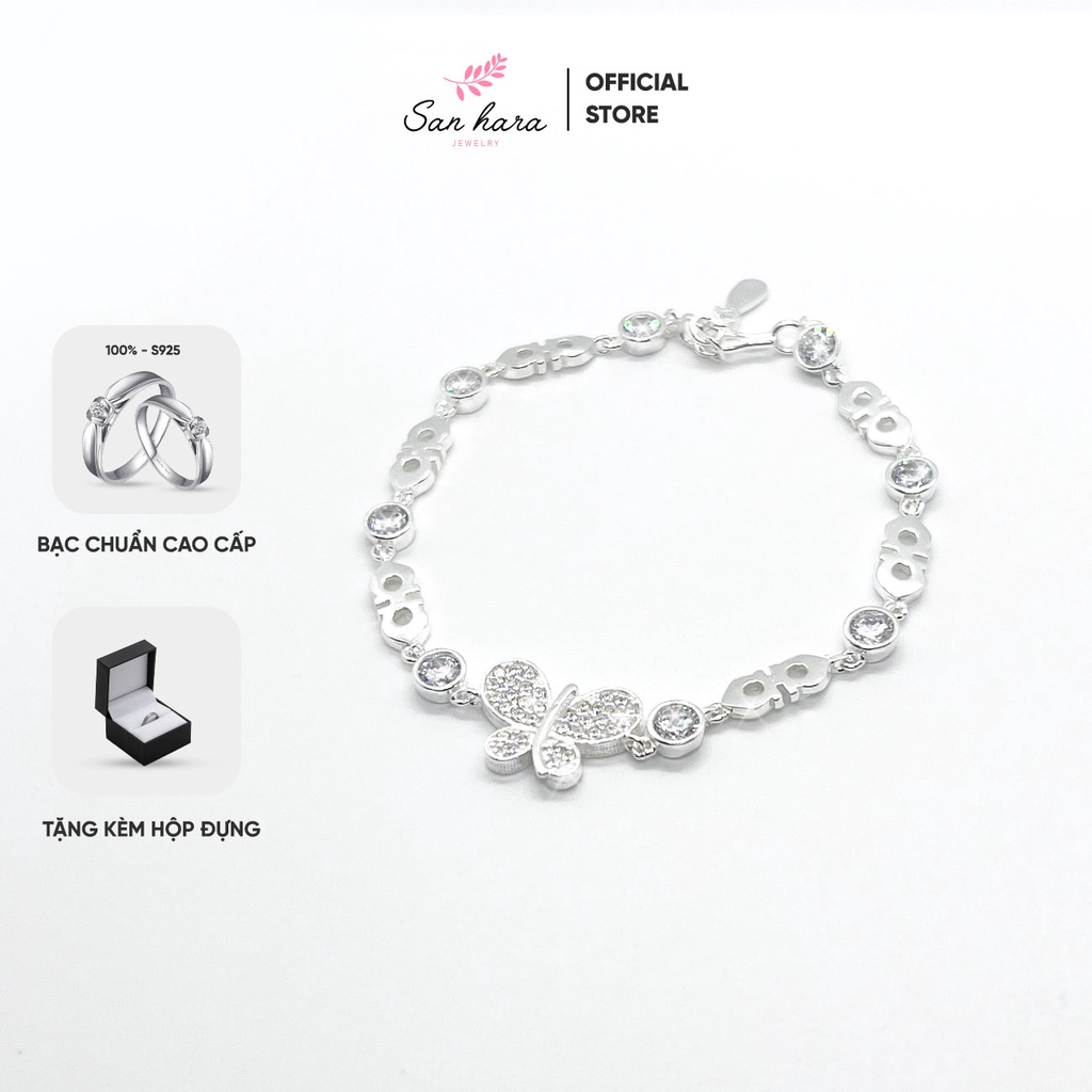 Vòng tay bạc nữ San Hara, Lắc tay bạc nữ hình Butterfly đính đá cao cấp, sang trọng LTS011