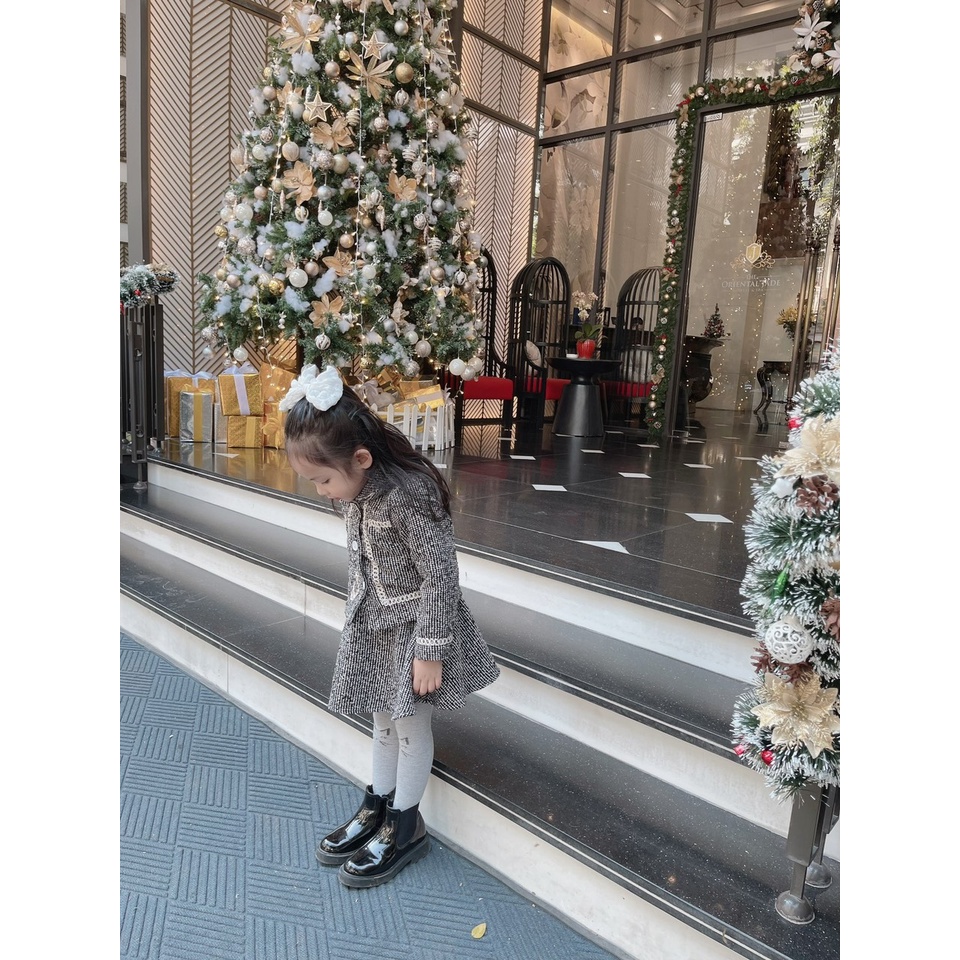 Set dạ chân váy đen trắng Lennco cho bé gái