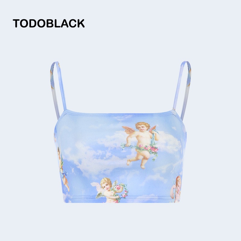 Áo hai dây TODOBLACK dáng ngắn in họa tiết thiên thần Cupid thời trang mùa hè mới cho nữ