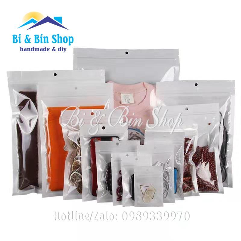 Gói 20 Túi Zip 1 Mặt Trắng Sữa 1 Mặt Trong Dùng Đựng Phụ Kiện, Trang Sức, Đồ Thủ Công