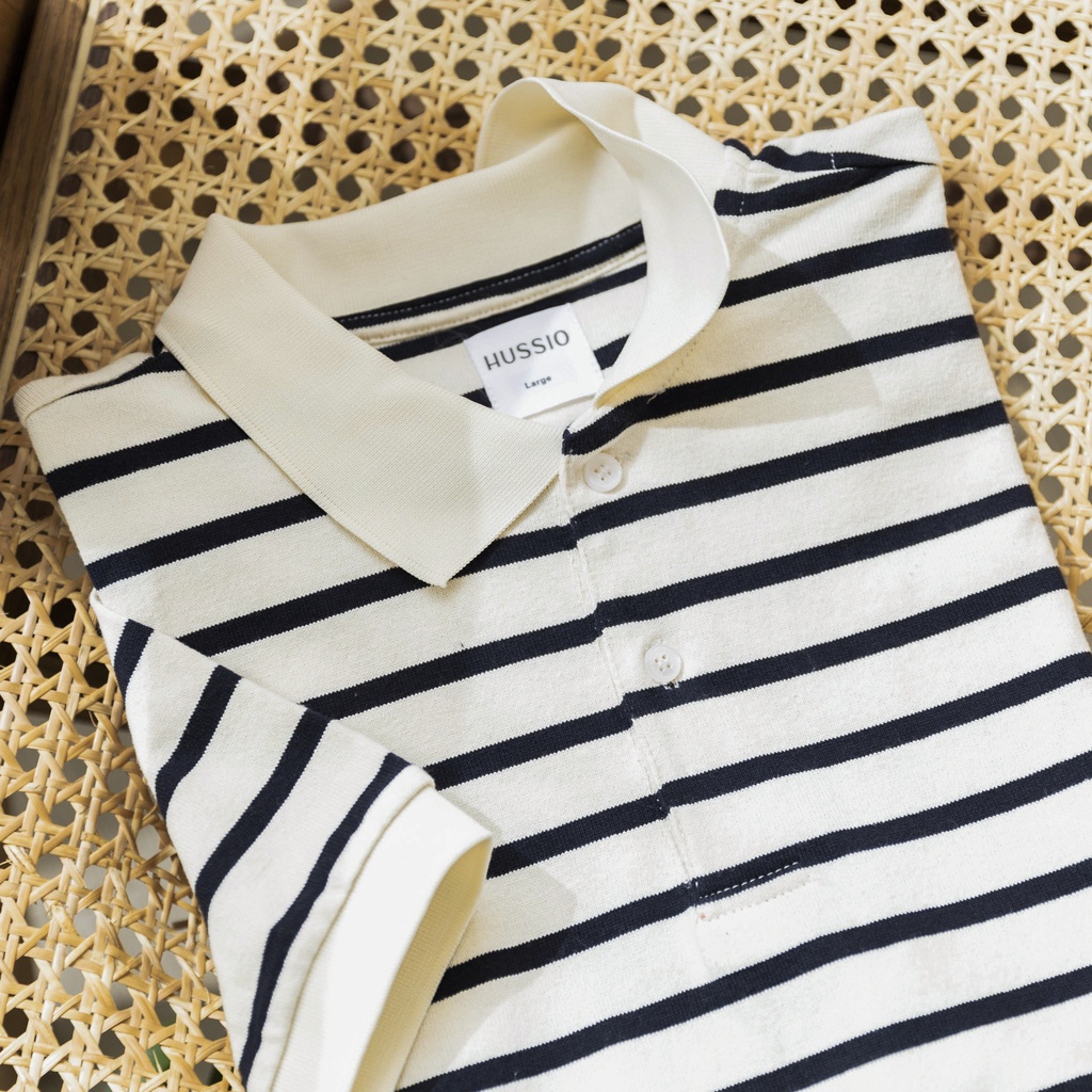 Áo Polo nam tay ngắn WHITE STRIPED vải Cotton Single sọc năng động, thanh lịch, sang trọng - HUSSIO