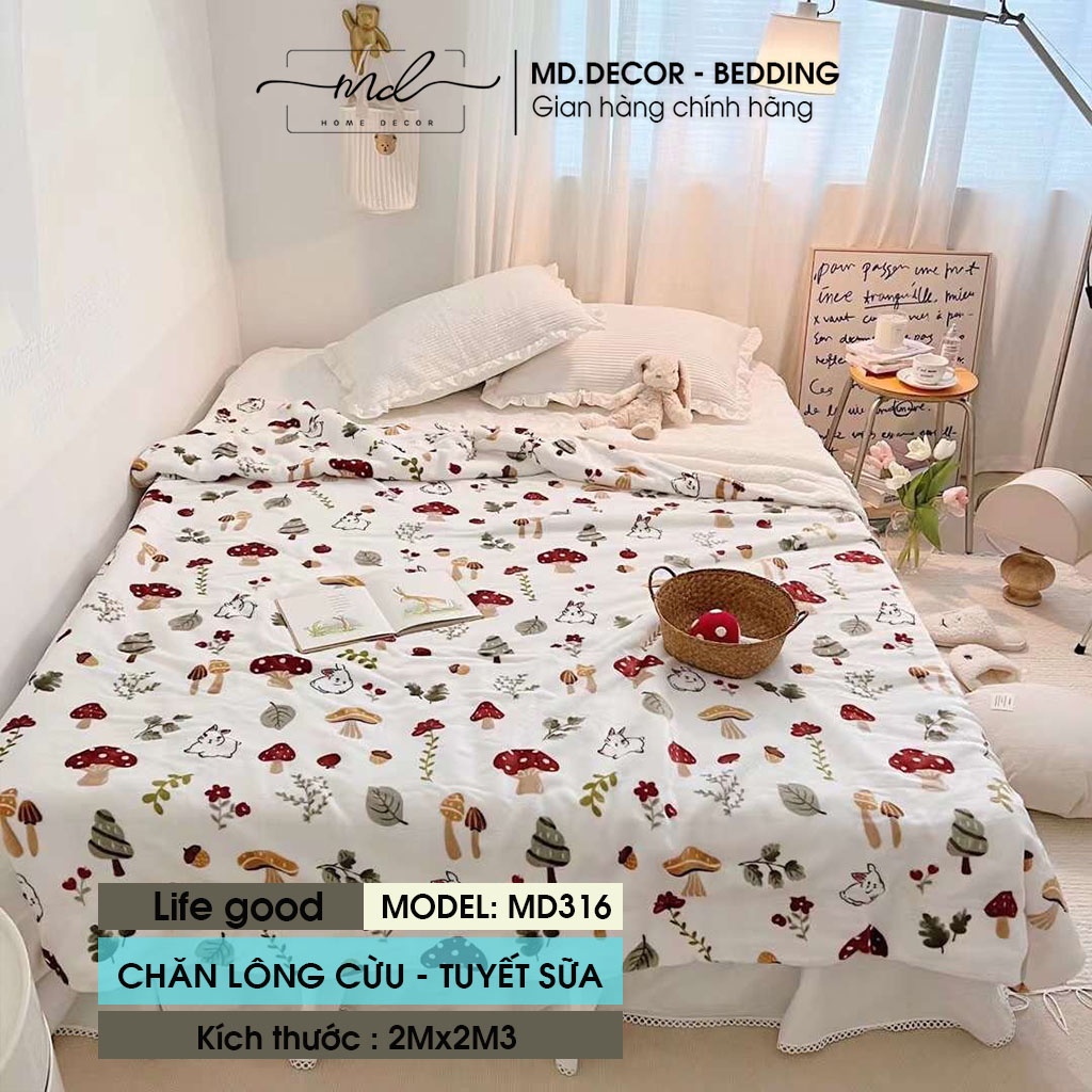 Chăn lông cừu nhung tuyết MD Decor kích thước 2mx2m3 ấm áp nhiều họa tiết 3D dễ thương tiện lợi cho mọi gia đình